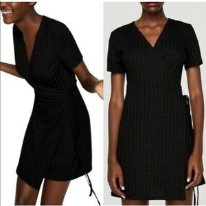 Zara Ribbed Short Sleeve Mini Wrap Dress